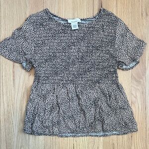 URBAN Romantics Beige and Black Leopard Smocked Peplum Tee